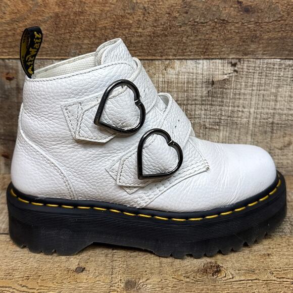 Dr. Martens Devon Heart Leather Platform Ankle Boots Booties White Size 7 - Picture 7 of 13